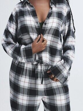 Savage X Fenty Black, White & Red Plaid Two-Piece Pajama Set
